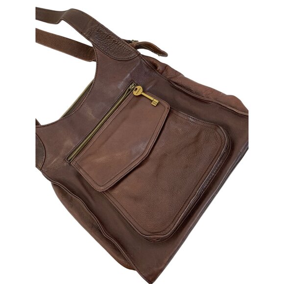 Womens VTG Fossil Brown Pebbled Leather Shoulder Bag Roomy Size Charm Detail GUC - Picture 13 of 16